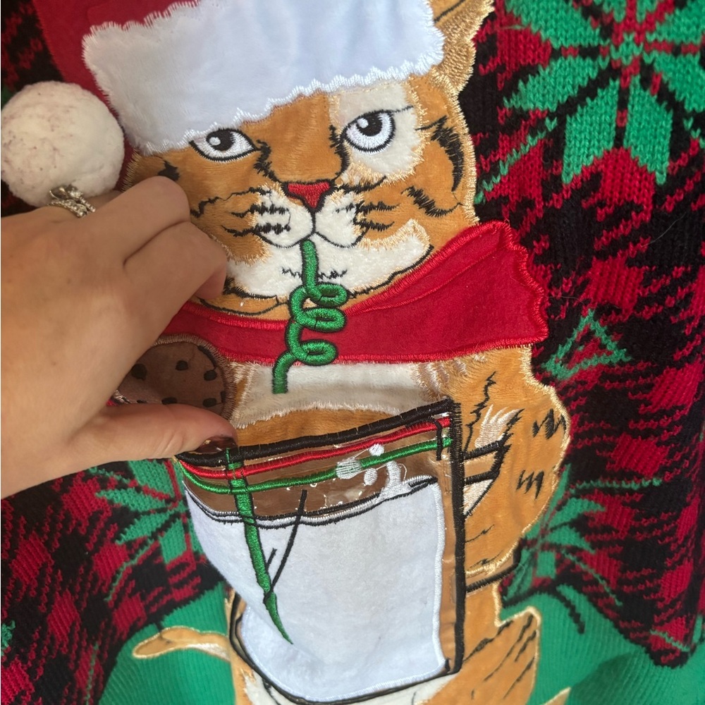 Coldwater Creek Festive Cat Sweater - Red and Green - Picture 2 of 4